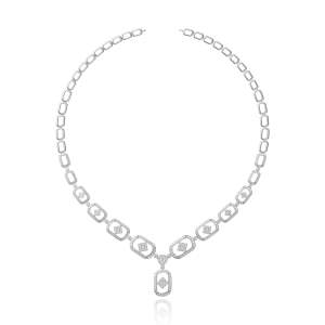 Diamond Necklace with Tall Matching Earrings 18K Gold